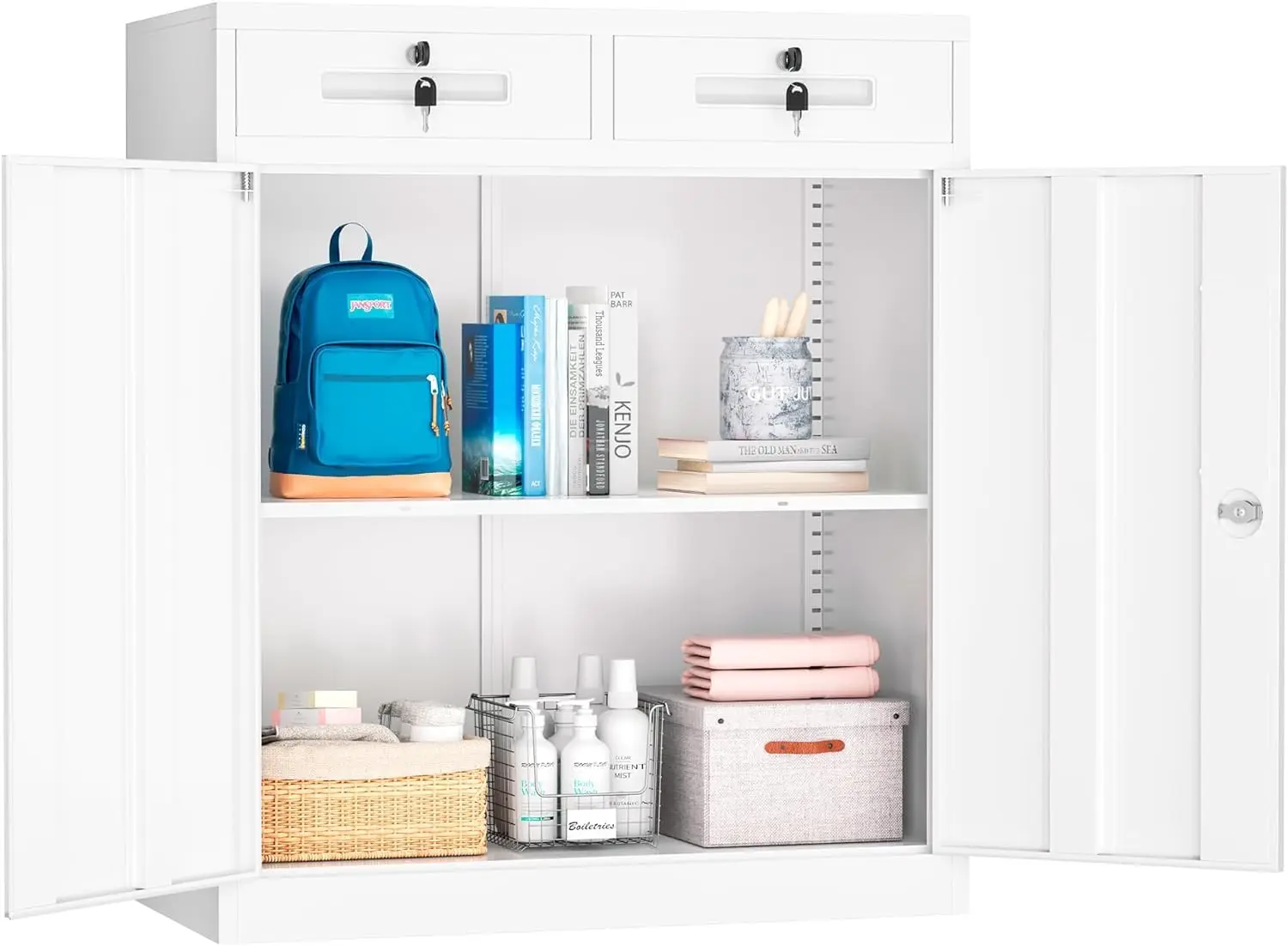 

36" Locking Metal Garage Storage Cabinet 2 Doors 2 Adjustable Shelves Home Office Gym School, Customized