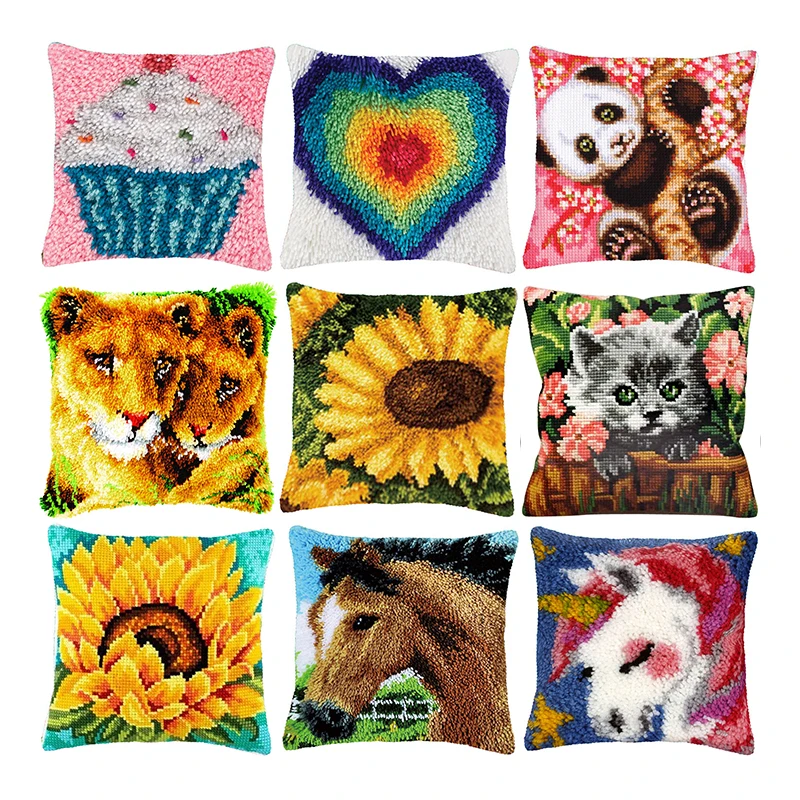 DIY Cross-Stitch Pillow Latch Hook Kits embroidery Carpet do it Yourself Foamiran for Crafts Cartoon Covers Knoopkussen Pakket