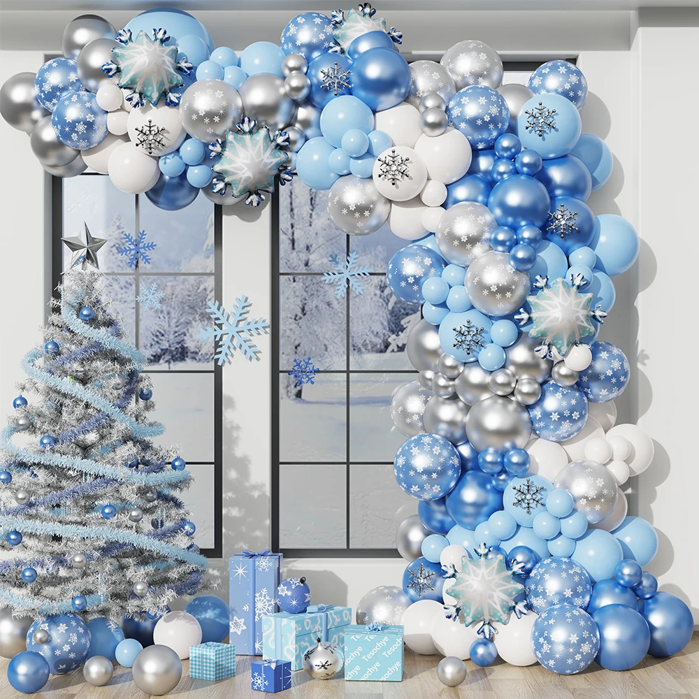 135pcs Christmas Frozen Snowflake Balloon Garland Arch Blue Pink Girl Princess Birthday Party Baby Shower Winter Xmas Decor 2024