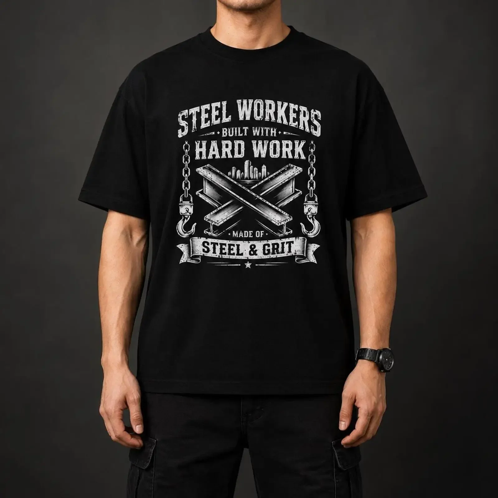Steel Worker T Shirt Ironworker Construction Blue Collar Workwear Hard Work Tradesman vintage Washed Breathable Casual graphic