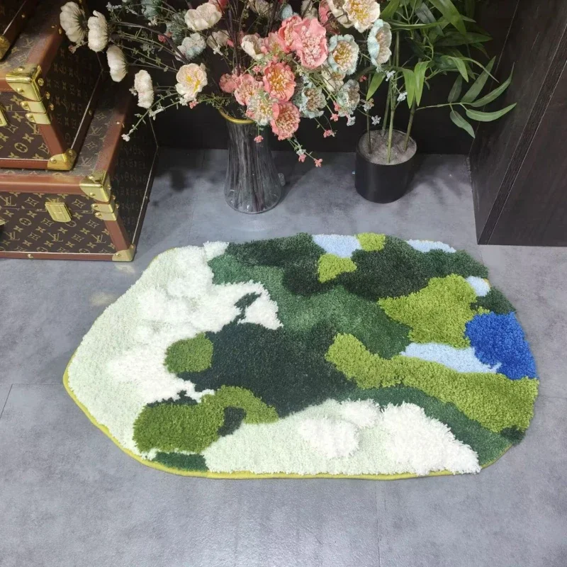 Cute Green Moss Leaf Bathroom Carpet Soft Microfiber Washable Absorbent Carpet Shower Mat Door Mat  발매트 50X80CM