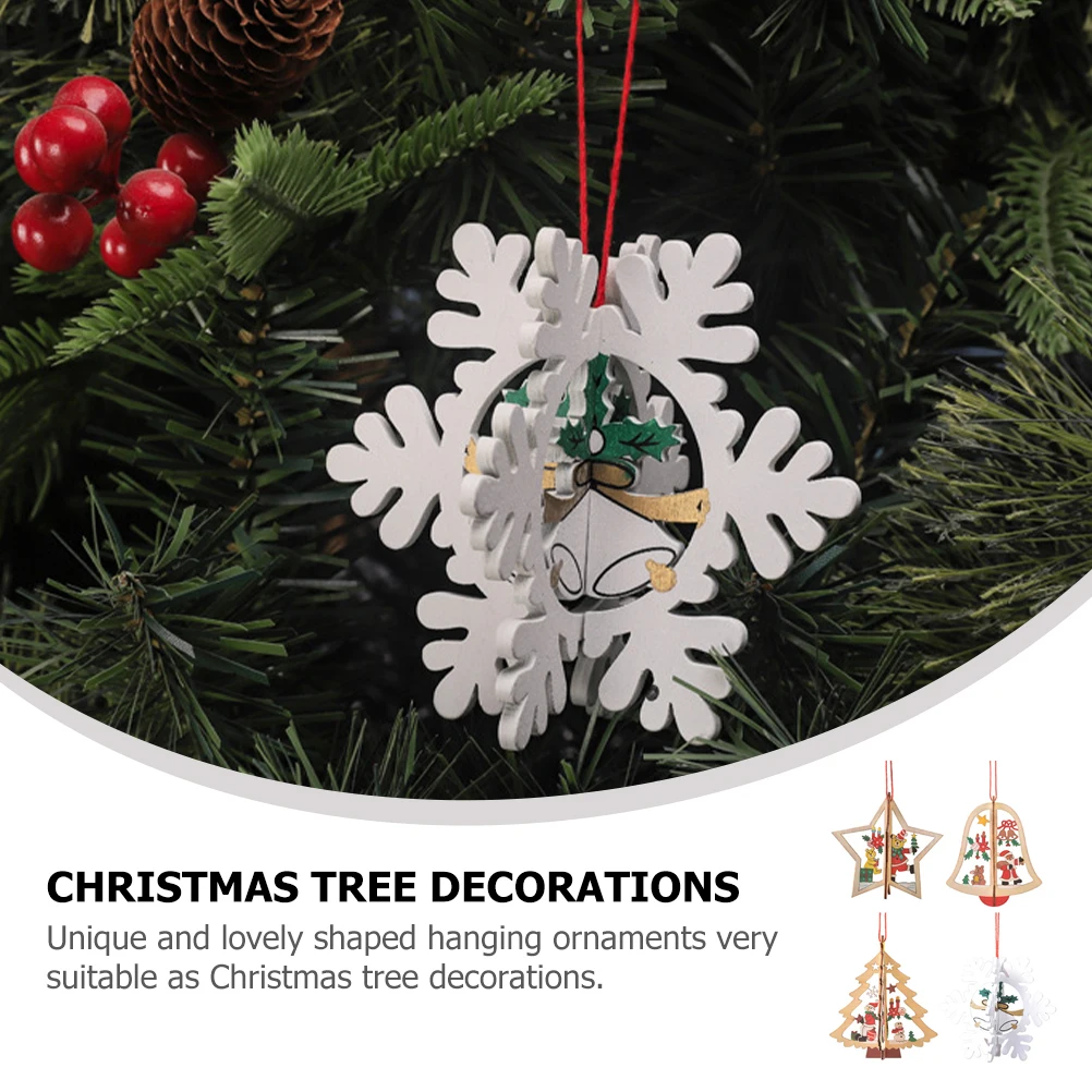 

4Pcs Christmas Tree Pendants Laser Cut Xmas Hanging Ornaments Unique Shaped Decor for Warm Festive Theme Xmas Party Ornament