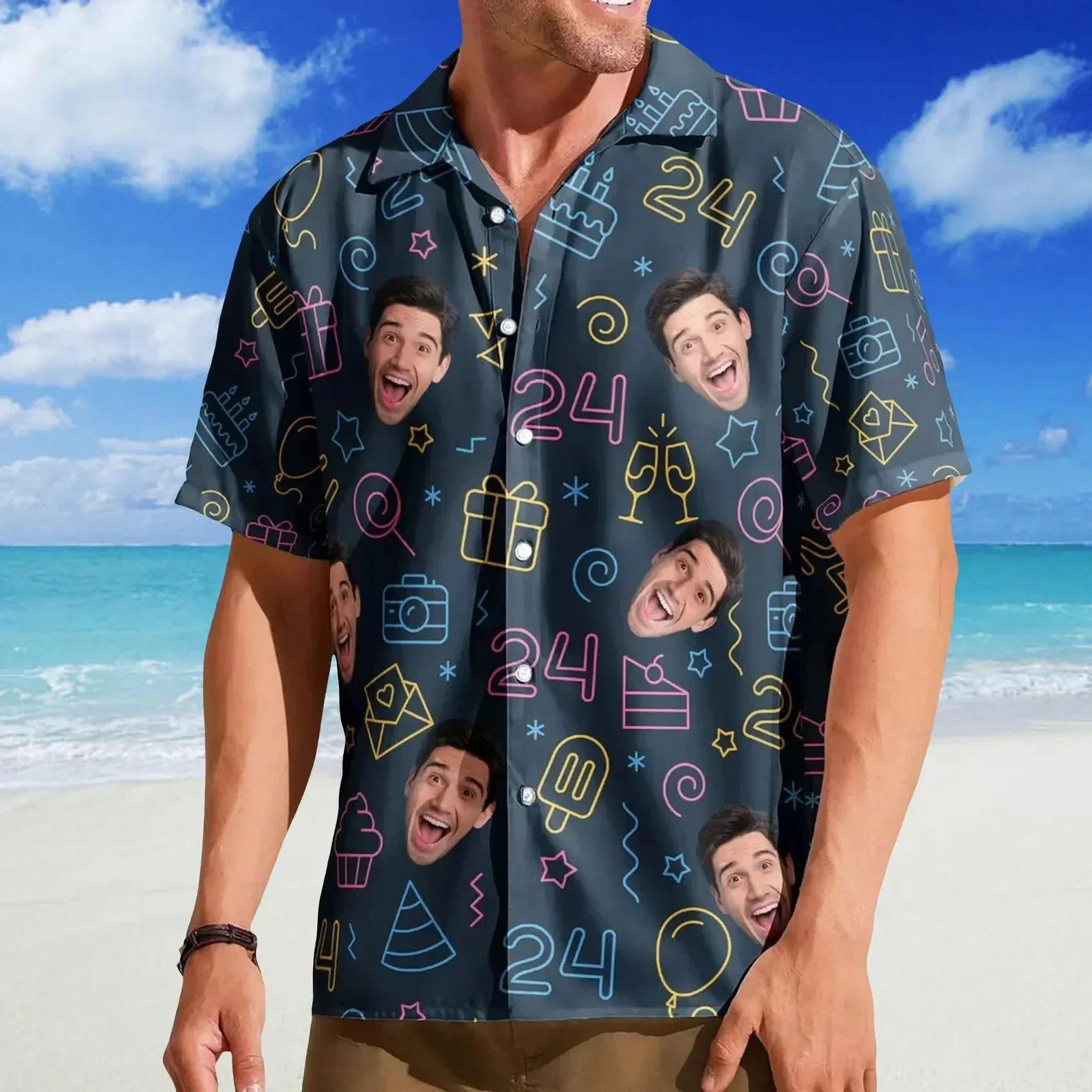 Birthday Male Profile Photo Human Face Hawaiian Shirt Loose and Comfortable Men's Clothing - Beach Shirt Birthday Gift