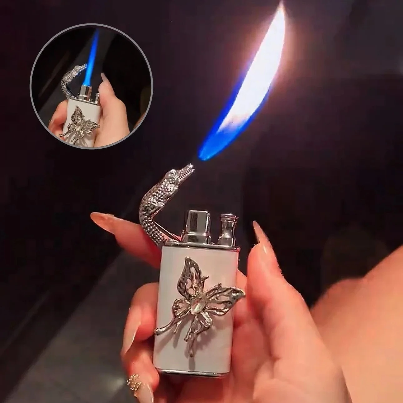 

New Fashionable Double Flame Inflatable Lighter Metal Windproof Jet Flame Handmade Personalized Portable Lighter Gift