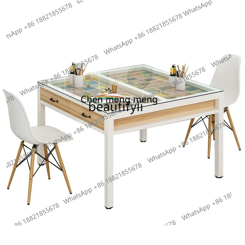 

X Studio table Training class Art painting table, handmade table Tempered glass Kindergarten desks and chairs