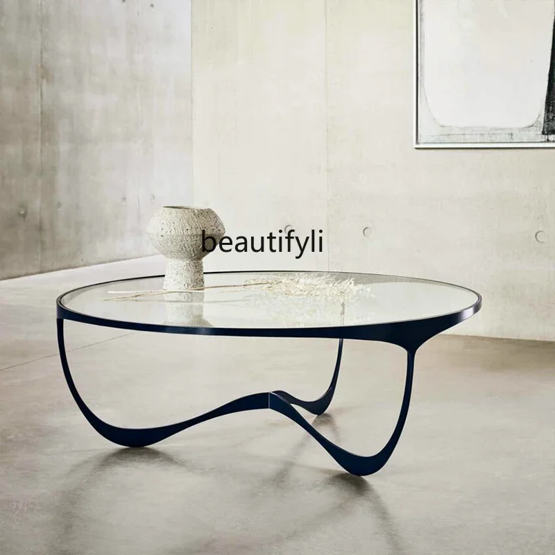 Nordic designer simple fiberglass coffee table serpentine villa light luxury metal coffee table