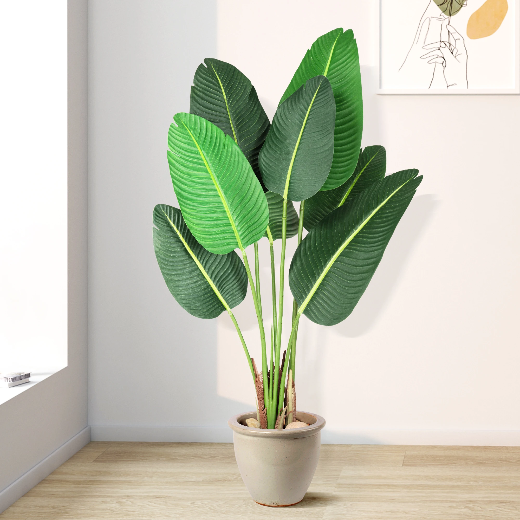 4ft Artificial Plants Indoor Premium Simulated Silk Fabric,No Maintenance Required,Adjustable Branches,Realistic Look