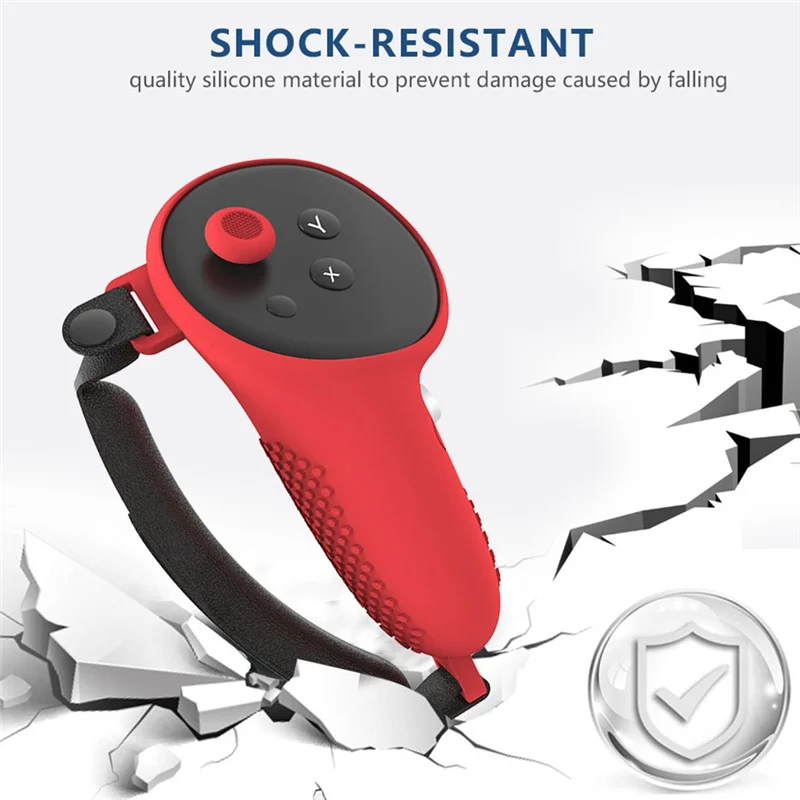 1 Pair Silicone Joystick Covers Non-Slip Controller Grips Cover With Adjustable Strap Anti-Fall For Meta Quest 3 VR-Y47A