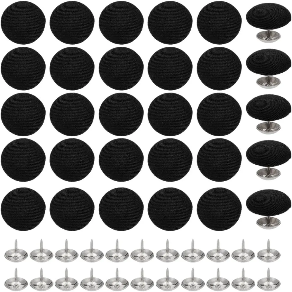 32 Sets 0.67Inches Baseball Cap Button Top Replacement Hats Buttons Black Cloth Covered Hat Button for Hat Replacement Repair