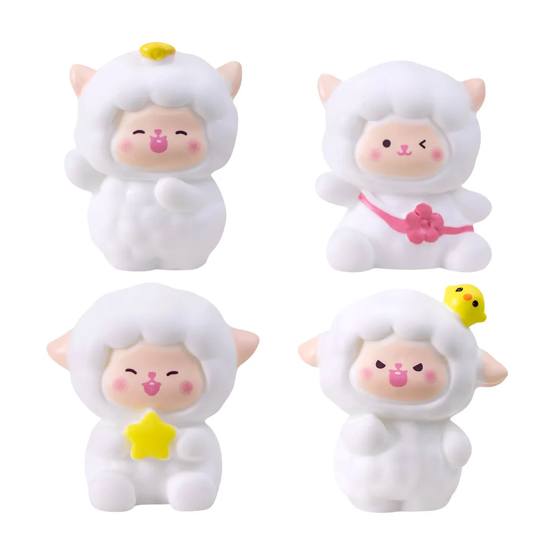 Figurines Miniatures Cute Cartoon White Sheep Micro Landscape Ornaments For Home Decorations Decor For Room Desktop Accessories