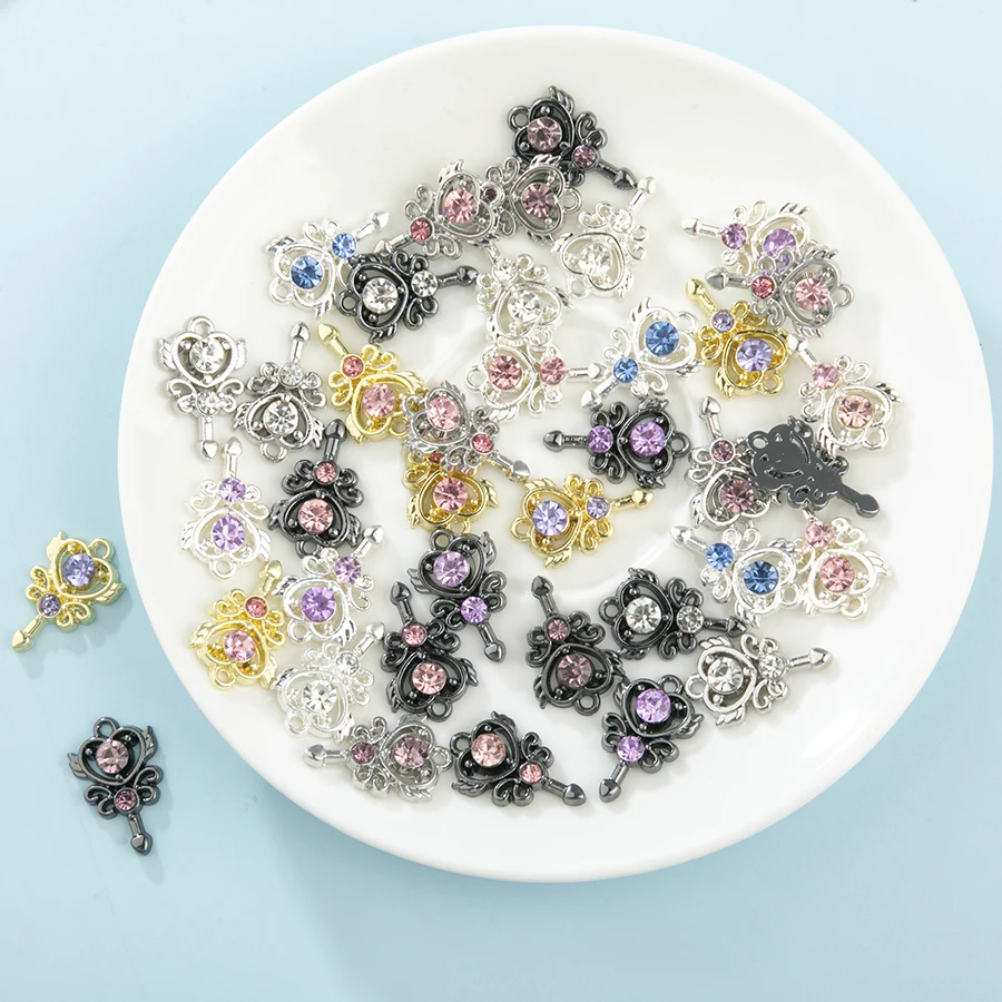 10pcs/set Mixed Color Magic Wand Crystal Alloy Charms Pendant Rhinestone Pendant For Women DIY Jewelry Accessories 18*11mm