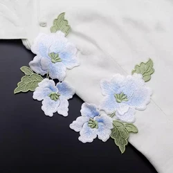 1 Pair Delicate Blue Pink Flower Embroidery Patch For Bags Scarf Coat Home Accessories Sewing Applique Handmade Repair Crafts