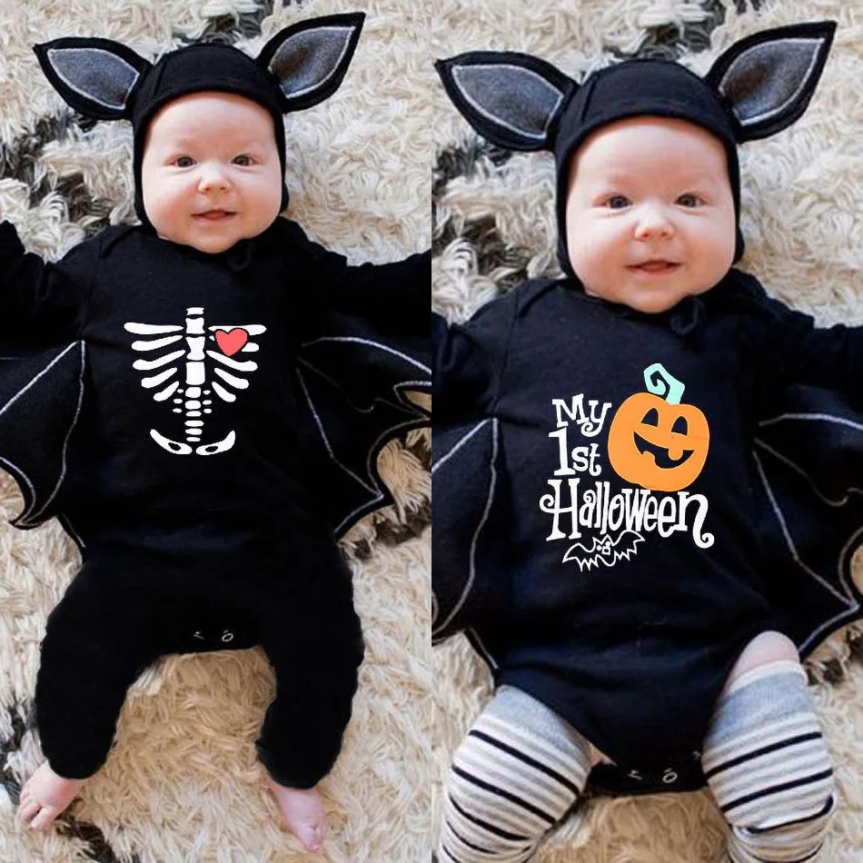 

0-24 Month Boy Girl Costume Baby Bat One Piece Infant Spring Autumn Romper Toddler Long Sleeve Onesie Halloween Footless Clothes