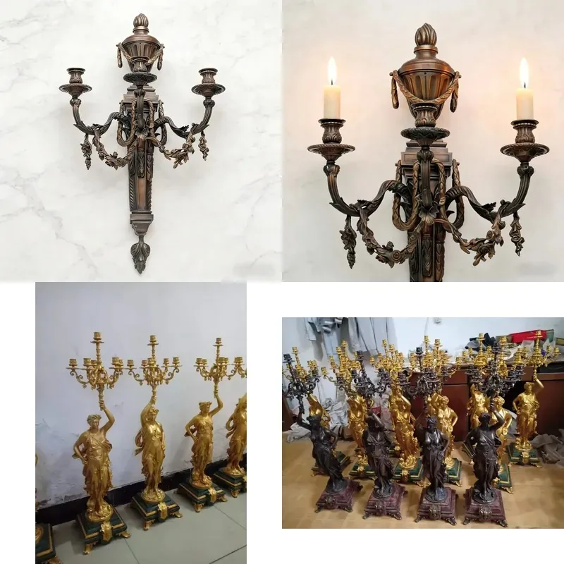 Neoclassical wall-mounted antique bronze decorative three-arm lamp/lamp/candlestick, suitable for home and hotel use