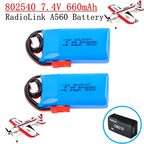 RadioLink A560 Modello di Aereo 7.4V 660mAh 802540 Batteria Lipo con Spina JST per RadioLink A560 Modello ad Ala Fissa aereo RC Giocattoli