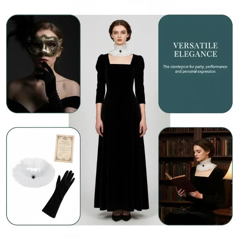 New Neck Jewelry Ruffle Gothic Collar Black White Victorian Style Lace Jabot Collar Gem Decorated Cosplay Collar Costume Parties