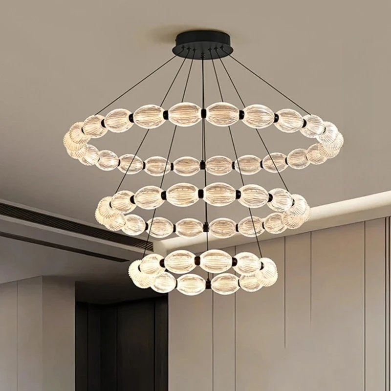 

Modern Nordic Luxury Pearl Necklace Ring LED Ceiling Light Round Ball Hanging Lamp for Living Room Bedroom Decor 2026 Style