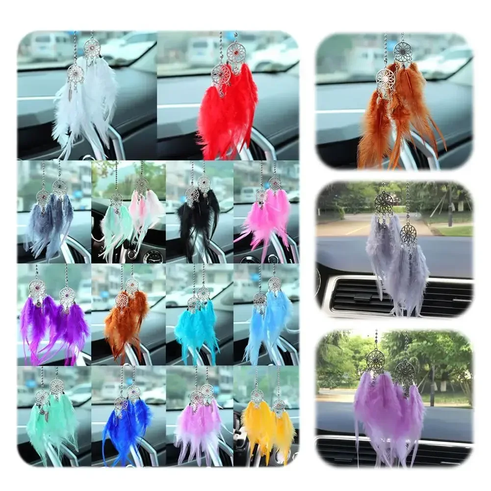 Mini Dreamcatcher for Car Rear View Mirror, Handmade Wind Chime Pendant, Natural Boho Car Ornament Decor