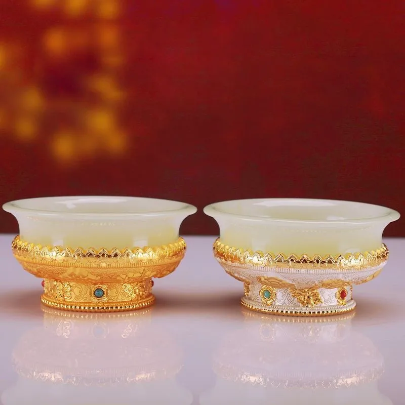 Xizang Ancient Style Bowl Alloy Auspicious 2 color Decoration For Household Offering Buddha Transparent Water Supply Bowl ZG258