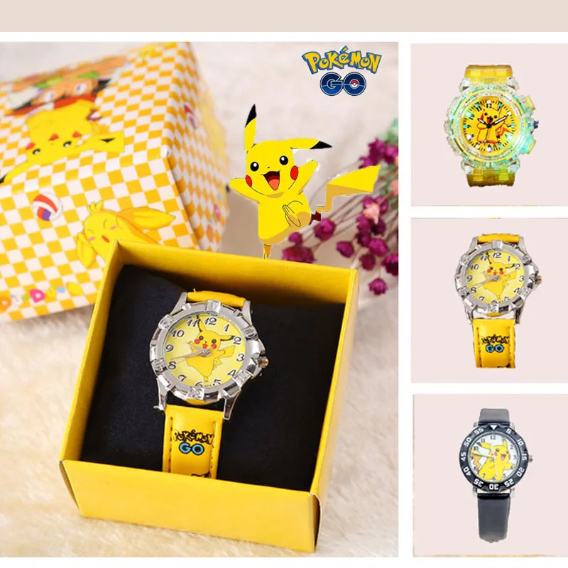 Anime Pokemon Luminous Watch Color Flash Boy Girl Children Wristband Set Pikachu Anime Figure Electronic Watch Kids Toys Gifts