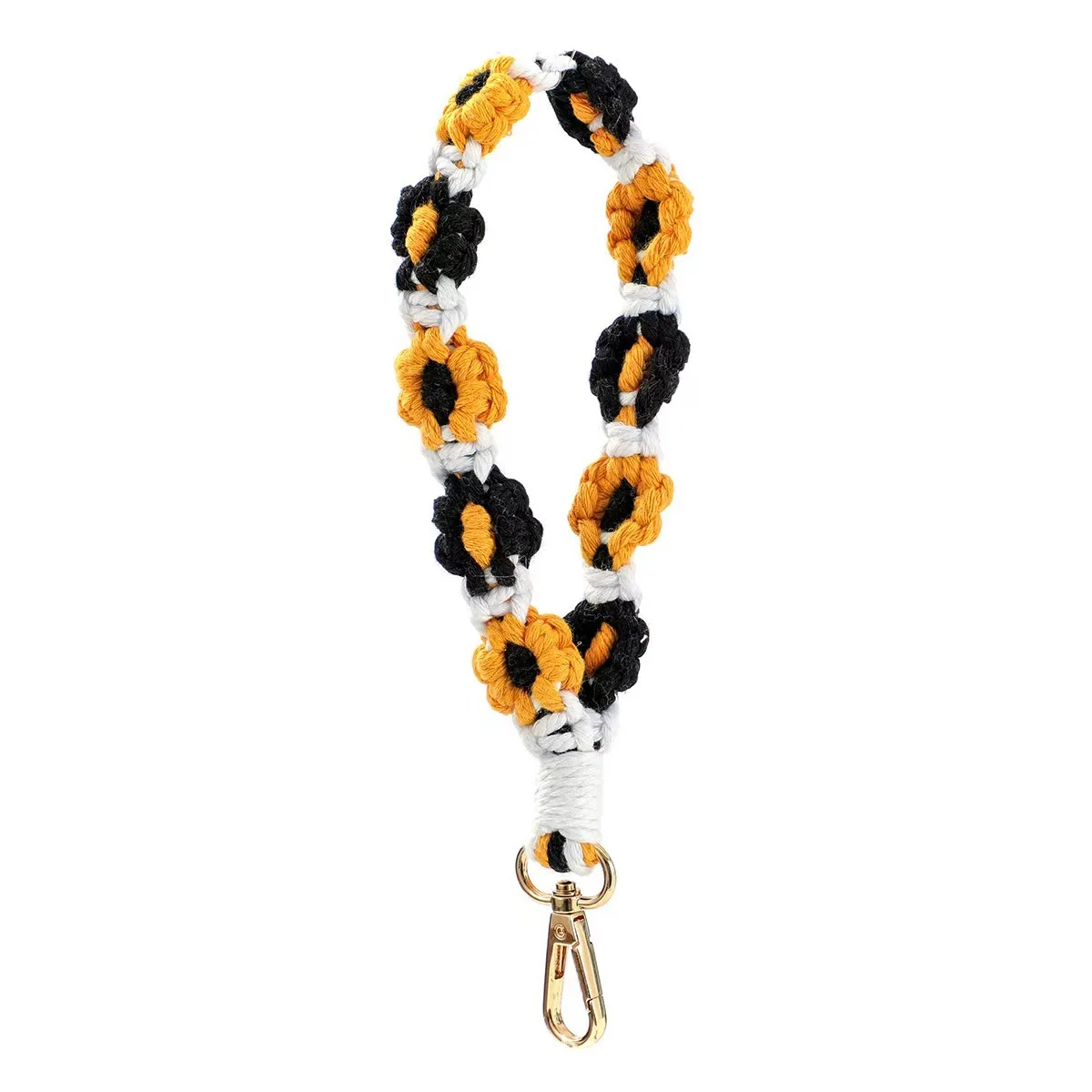 Bohemia Flower Handmade Woven Phone Chain Keychain for Women Vintage Colorful Daisy Floral Key Ring Bag Pendant Wrist Strap