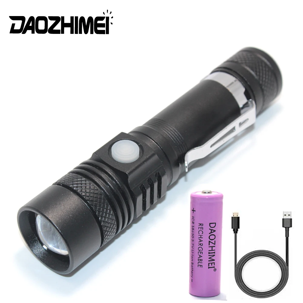 

Super bright LED flashlight 3 Modes Zoomable lighting Flash lamp USB Multi-function charging Waterproof camping Torch