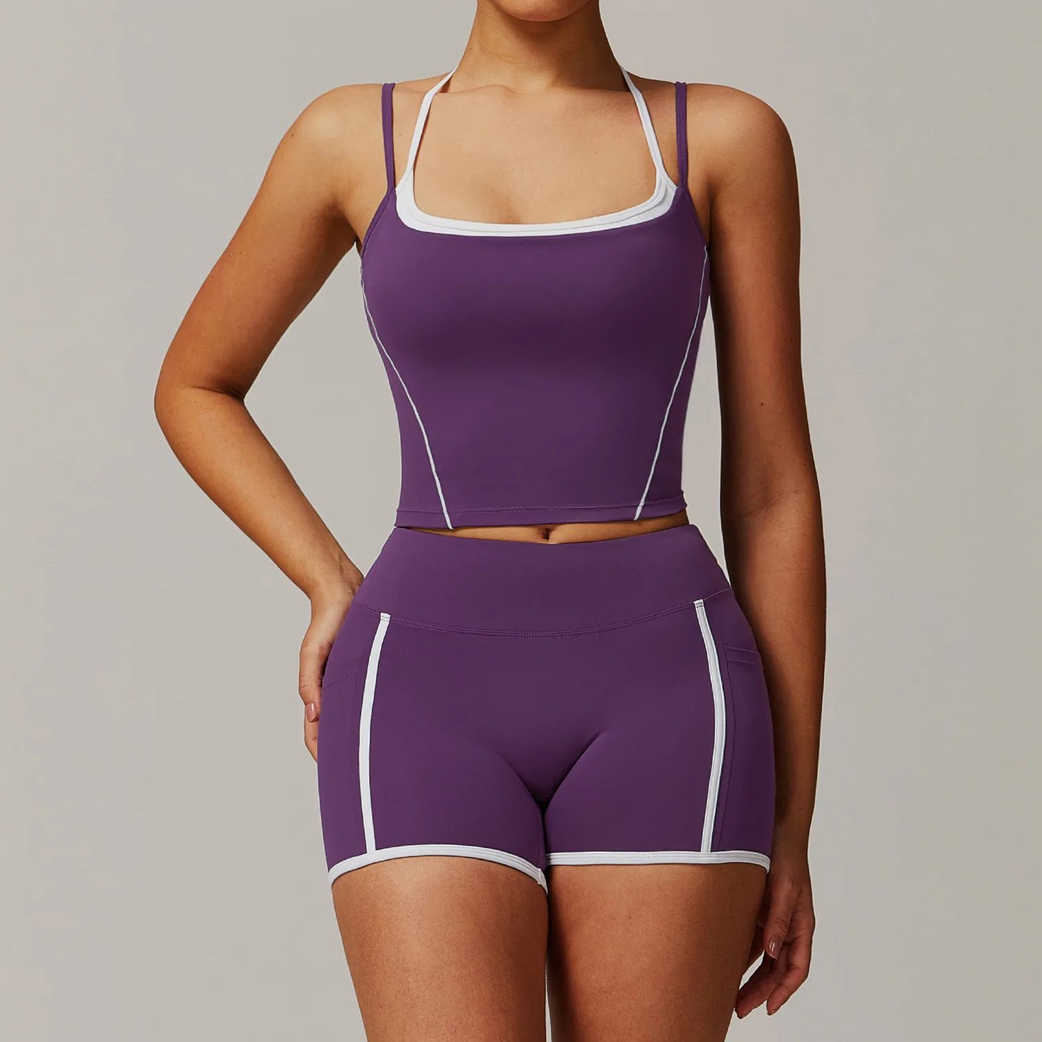 2PCS Yoga Set Naked Feel Gym Set Women Workout Clothes High Waist Flared Pant Shorts Sports Bra Women's Sportswear Yoga Suit