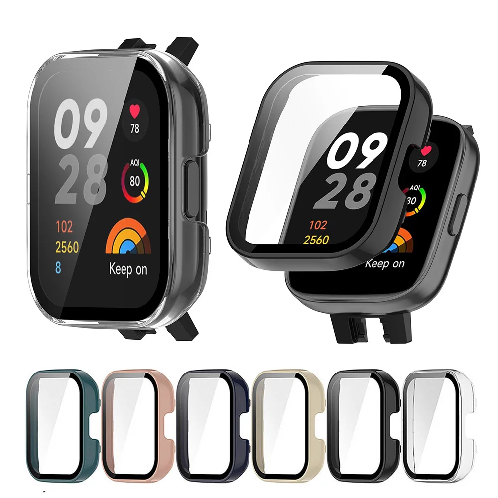 Protector de pantalla de vidrio templado para Redmi Watch 3, funda protectora, marco de carcasa, PC +