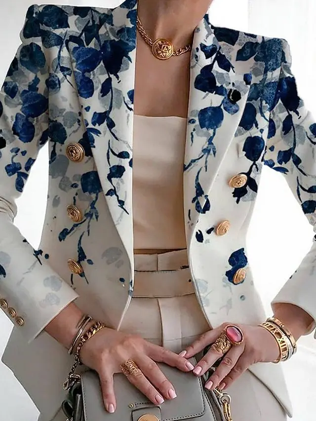 Fato pequeno estampado feminino, blazer de escritório pendulares, roupas de beleza feminina, moda, outono, 2023