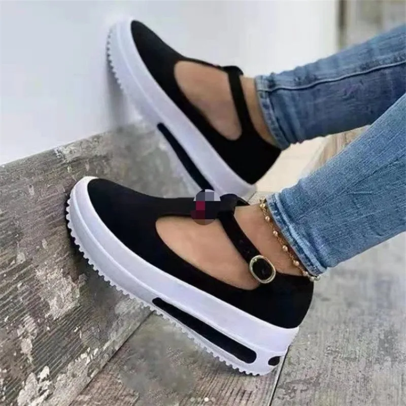 Women Shoes 2024 New Fashion Casual Shoes Round Toe Flat Women Buckle Wedge Women\'s Shoes Zapatillas Mujer Official-website