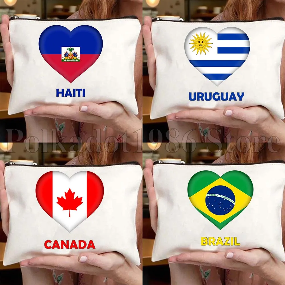 

Канада, Бразилия, Хорватия, Германия, Гаити, Исланд, Уругвай, сердце, флаг, холщовая сумка, дорожные косметички, женский косметичка, модная сумка