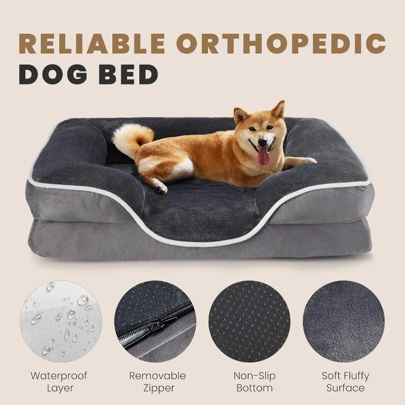 Orthopedic Dog Bed, Memory Foam Pet Bed for Medium Dogs with Washable Removable Cover Non-Slip Base Waterproof Liner Egg