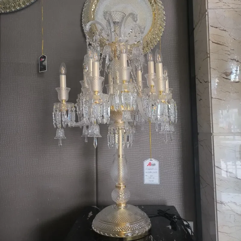 Luxury European Gold K9 Crystal Table Lamp Touch Control LED Desk Light for Bedroom Living Room Retro Villa Home Decor Iron