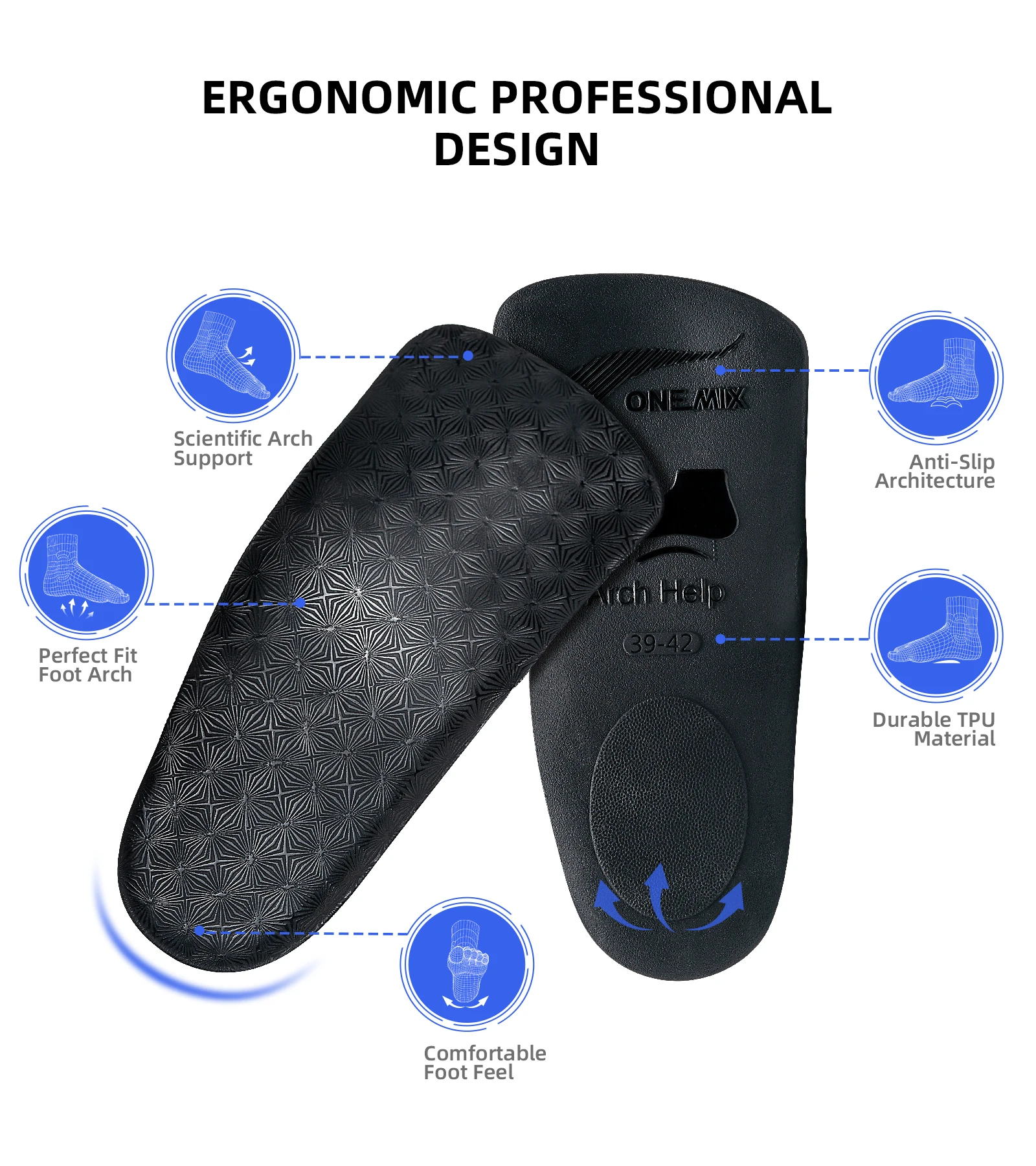 ONEMIX Ergonomic Scientific Design Effective Flatfoot Correction Pad Orthotic Insoles Arch Support Orthopedic Shoe Sole Insoles