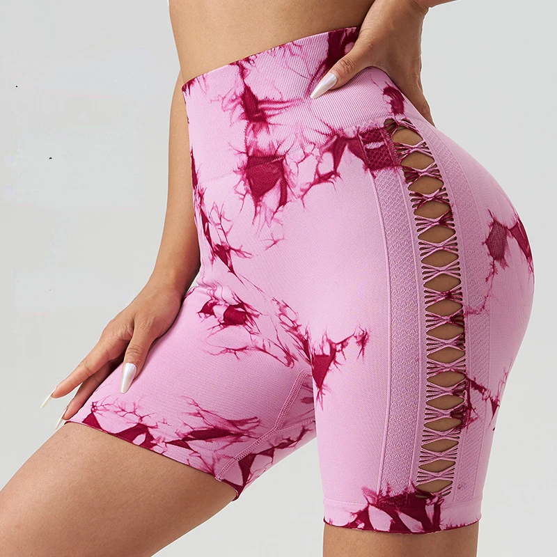 Women's High Waisted Tie Dyed Yoga Leggings with Raised Buttocks and Three Piece Pants with Hollow Out Sexy Sports Yoga Leggings