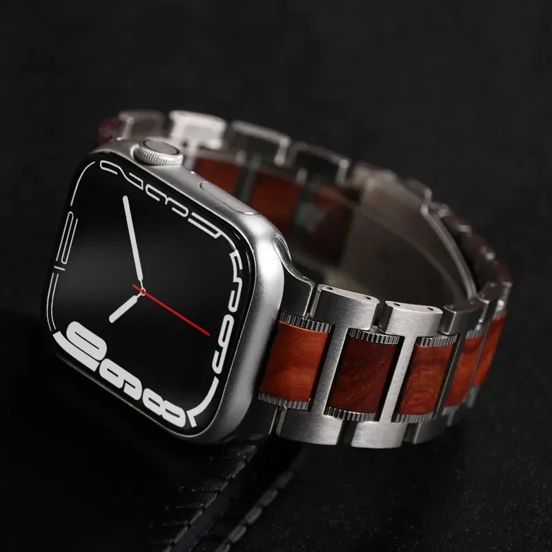 Wooden Sandalwood Strap For Apple Watch Series Ultra 2 10 9 8 7 6 SE For IWatch 46mm 49mm 42mm 44mm 41 45mm Stainless Steel Band