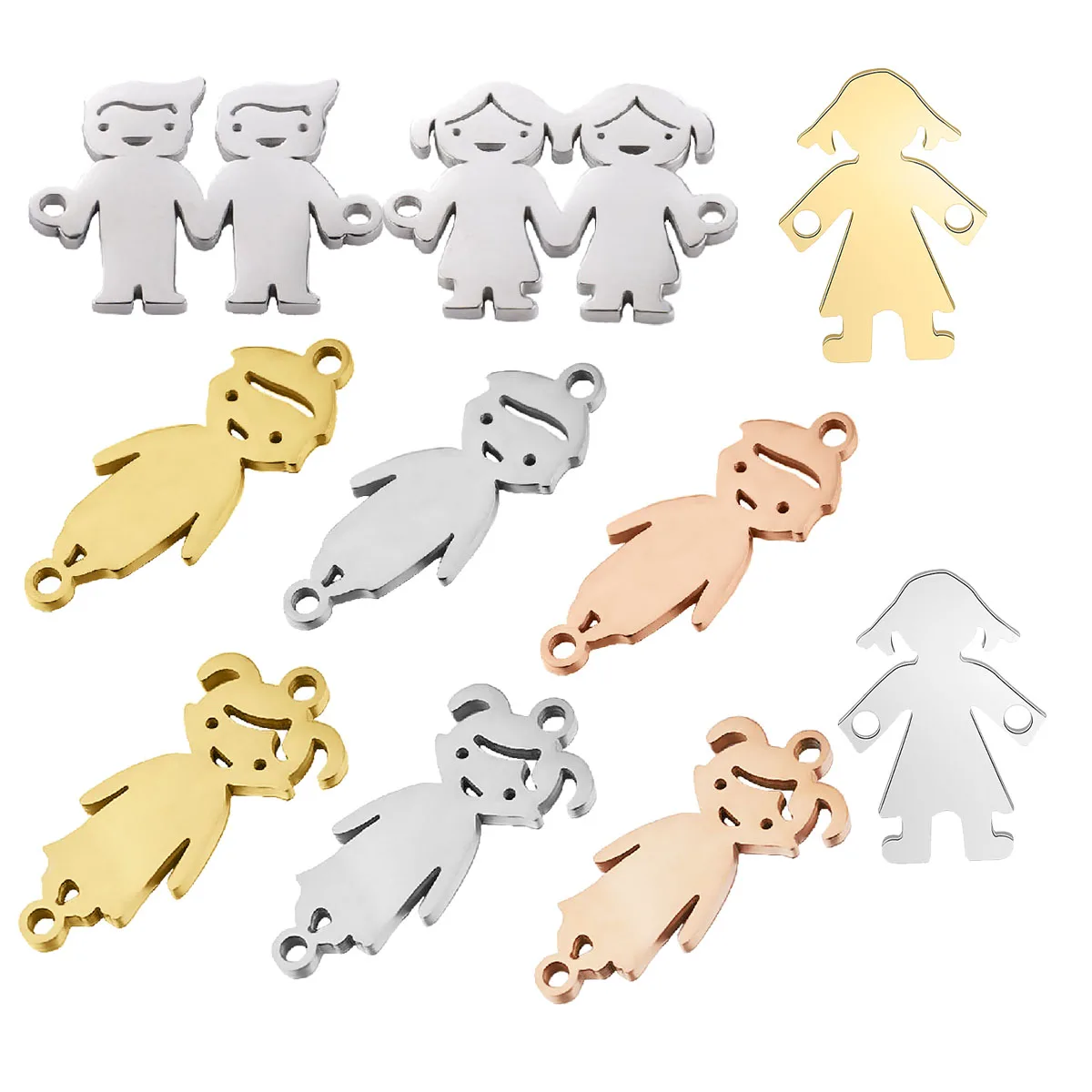 

10pcs Mirror Polish Stainless Steel Boy Girl Charm Friendship Connectors Sister Brother for Bracelet DIY Jewelry Making Supplies