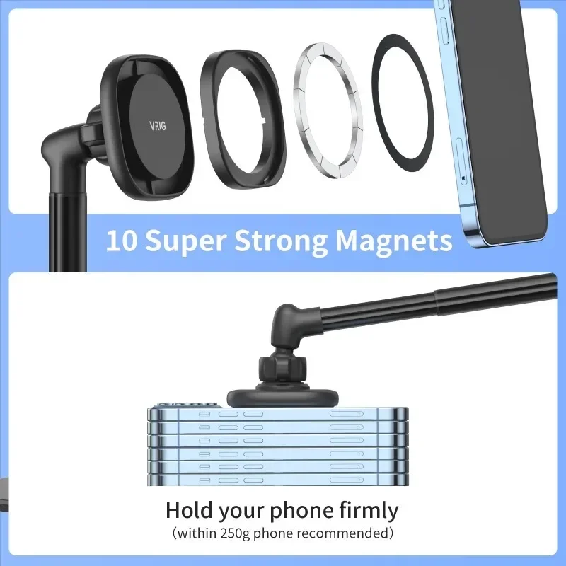 VRIG MG-04 Foldable Desktop Phone Stand with 360° Rotatable Magnetic Phone Mount Phone Holder Adjustable Height for iPhone