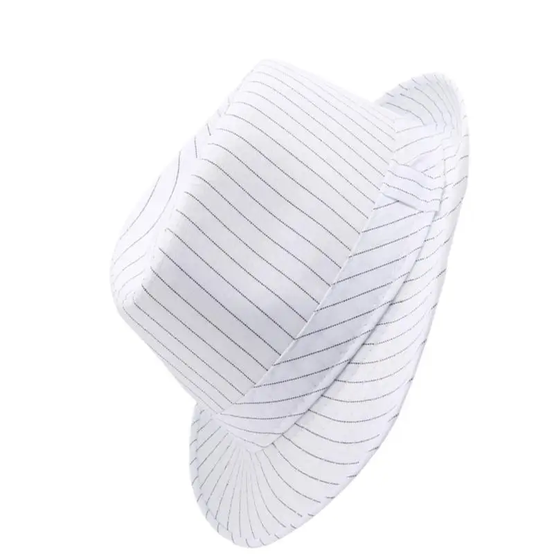 652F Classical Fedora Hat Short Brimmed Old-fashioned Top Hat Striped Hat for Dinner Outdoor Casual Wear