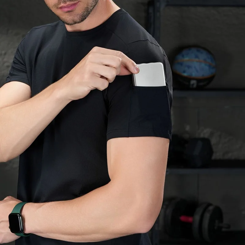 

Muscle Fitness T-shirt Summer Men Trend With Pockets Athleisure Workout Short Sleeve Gym Cotton-Feel Breathable Mesh Shirt Tops
