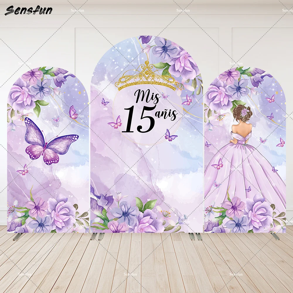 

Custom Quinceanera Sweet 15th Dress Flower Girls Birthday Party Covers Arched Backdrop Decor Background Photo Wall Doubleside