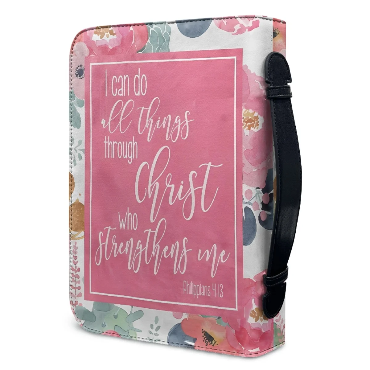 Beautiful Blessing Floral Print Bible Cover Case for Women Leather Zipper Handle Handbags Practical Christian Bible Storage Bags