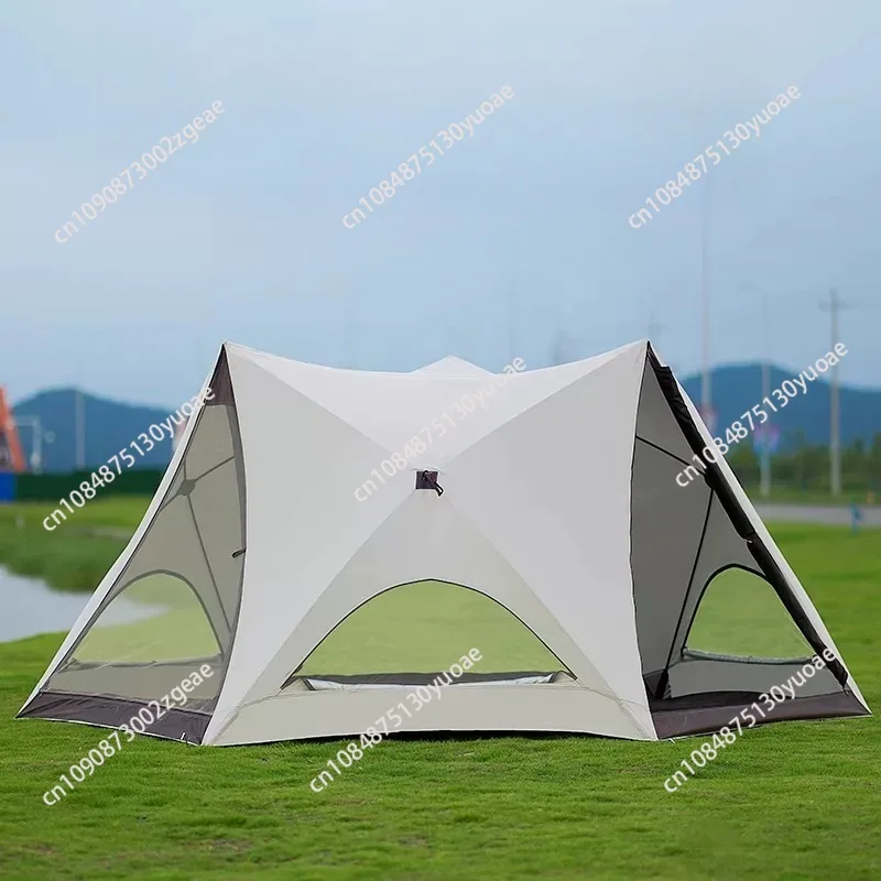 Automatic Pop Up Beach Tent Sun Shelter Instant Setup Hexagonal Canopy with Rainproof UV Protection for Family Outdoor Picnic