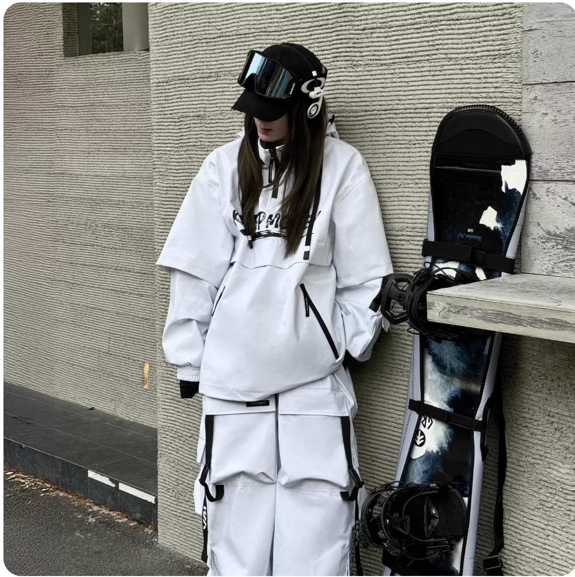 KEEPMONEY ใหม่สไตล์อเมริกันชุดสกีสีขาวกันน้ำสโนว์บอร์ดชุดขนแกะซับฤดูหนาวที่อบอุ่นชุดกีฬาสำหรับผู้ชายผู้หญิง