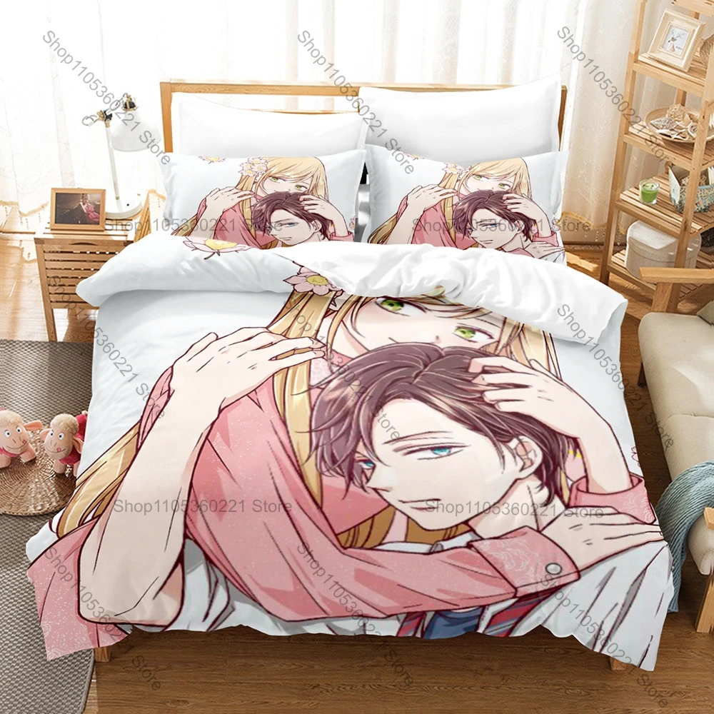Cool Loving Yamada at Lv999 Anime Bedding Set 1 Duvet Cover + 2 Pillowcases Akane Akito Gamer Romance Bedroom Decor