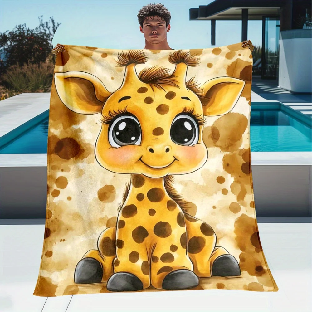 1pc Adorable Giraffe Throw - Lightweight Flannel Blanket Suitable for Sofa, Outdoor Use, Camping, Living Room, Office, Chair, And Bed - Digitally Printed Soft And Cozy Flannel Blanket for Warmth in Winter