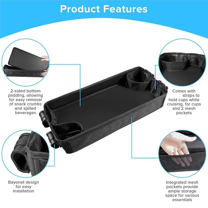 

MACH-Tray For Stroller Stroller Cup Holder Organizer Tray For Snacks Waterproof Faux Leather Side Cup Holders & Mesh