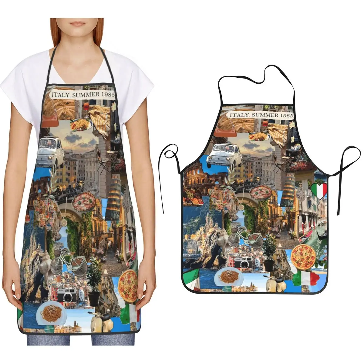 A Unisex Italian Themed Featuring Italian Symbols Apron Chef Cooking Baking Tablier Bib Kitchen Cleaning Pinafore for Women Men