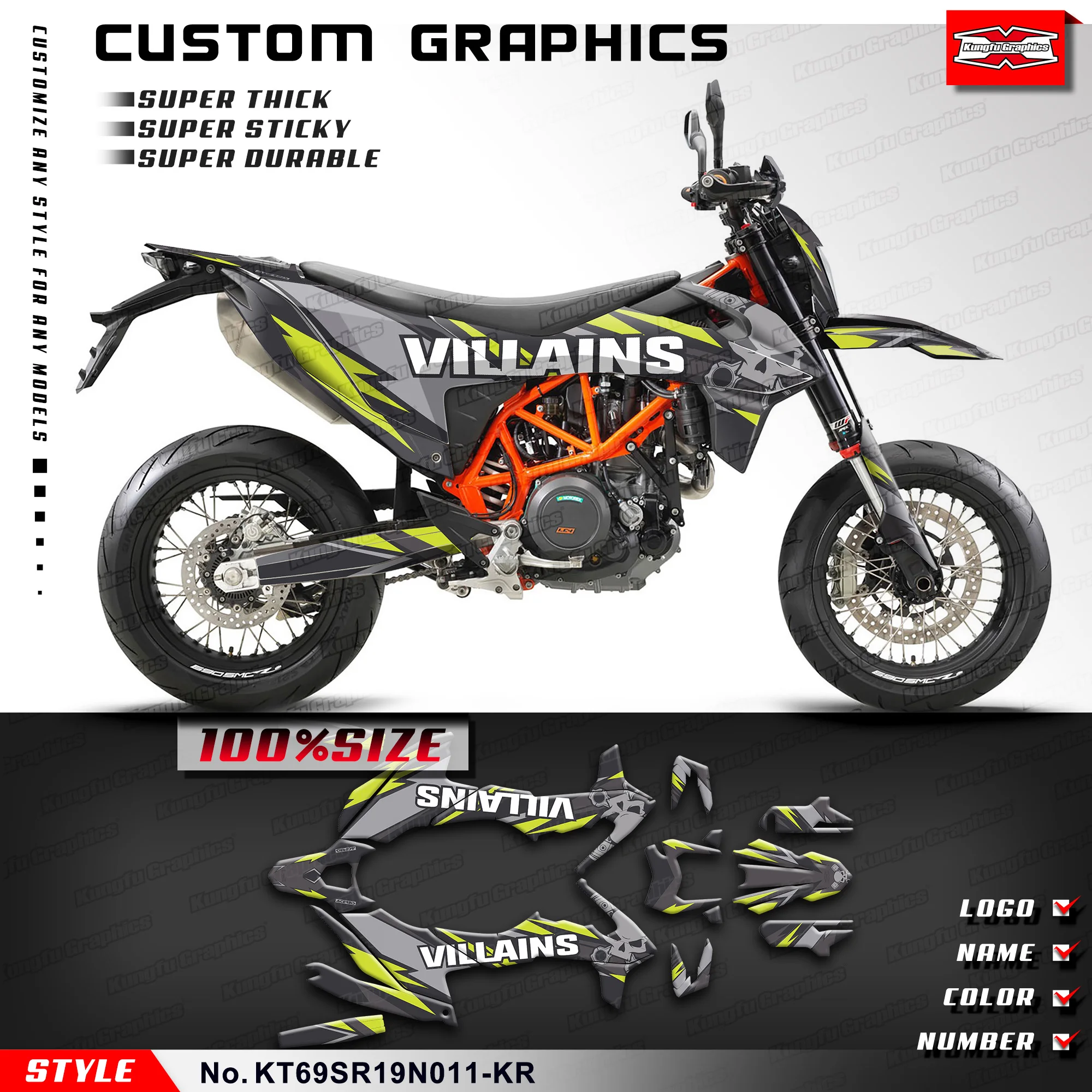

KUNGFU GRAPHICS Sticker Kit Graphics Kit for KTM 690 SMC R 690 Enduro R 2019 2020 2021 2022 2023 2024, Accessories