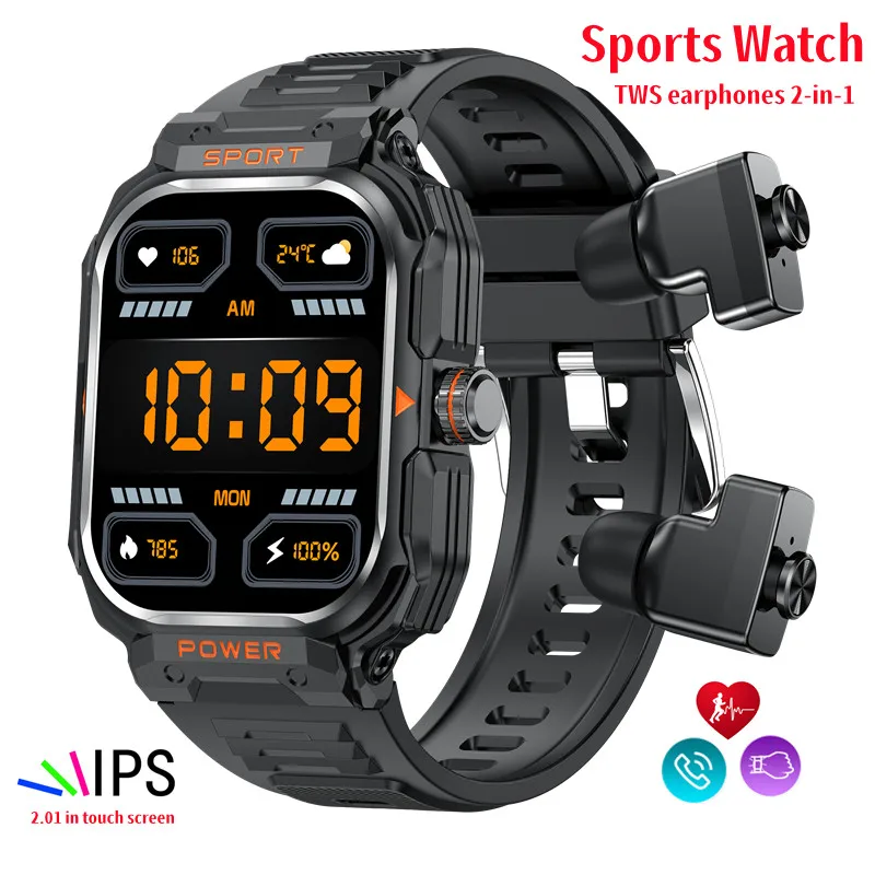 

Men Smart Watch TWS Headset 2-in-1 Binaural Bluetooth Call Sports Fitness Watch Heart Rate Blood Pressure Health Wristband Women